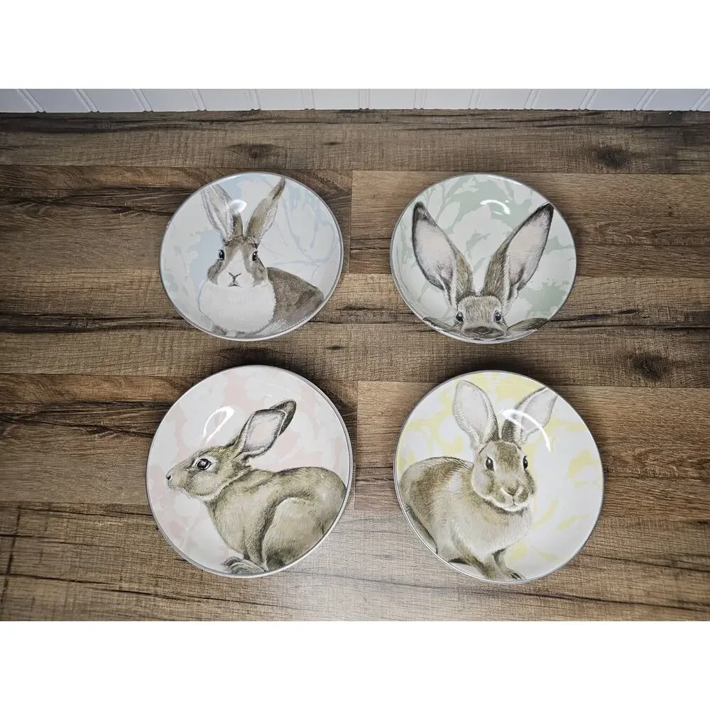 Williams Sonoma Damask Bunny Plates & Bowls | 5.5